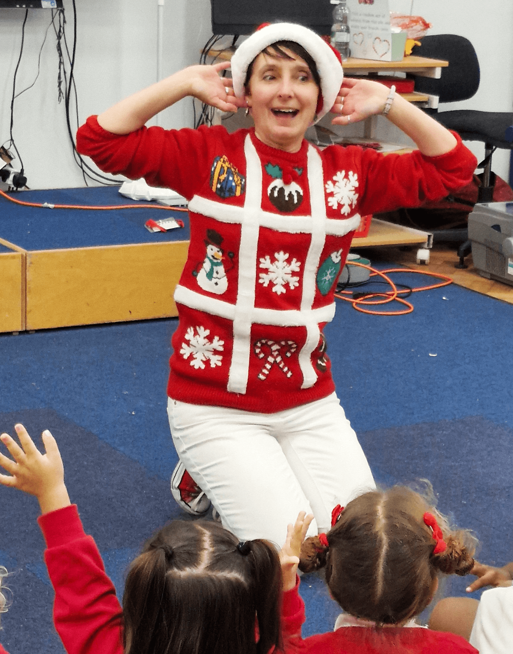 Vickie Swinton Christmas telling stories to young children